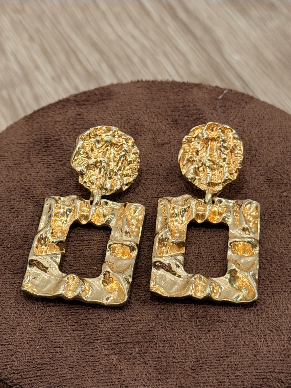 H&M Gold Textured Square Drop Earrings